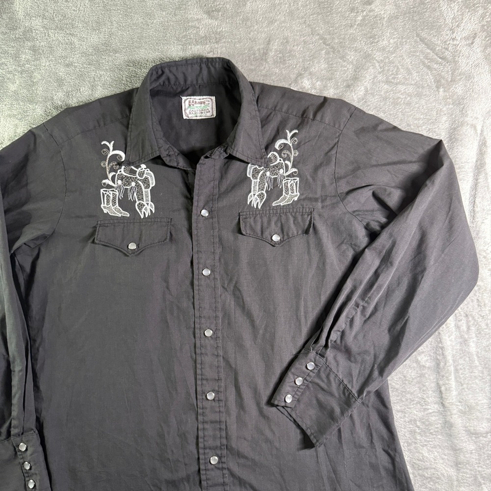 VTG H Bar C Western Shirt Cowboy Embroidered Long Sleeve Rodeo Snap Front M/L?